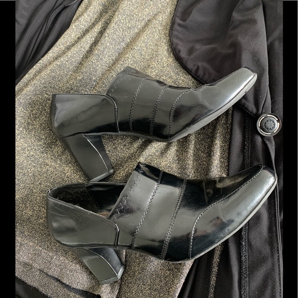 Madeline black patent faux leather pant booties
